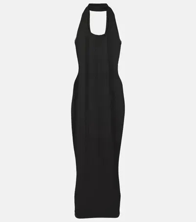 Coperni Ribbed-knit Cutout Maxi Dress In Black