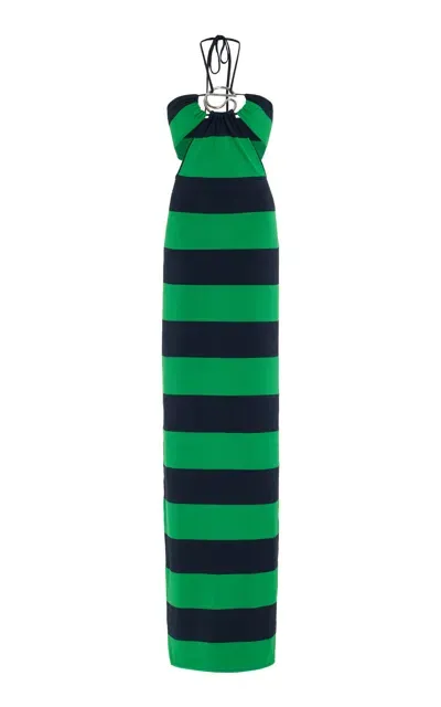 Coperni Ring-detailed Knit Halter Maxi Dress In Stripe