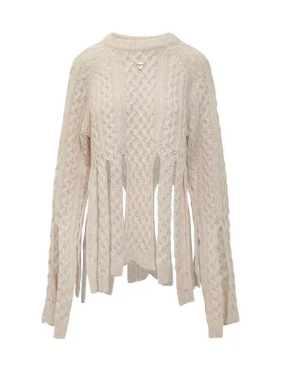 Coperni Shredded Knit Sweater In Beige