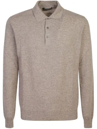 Corneliani Cashmere Sweater With Classic Polo Collar And Button Detail In Brown