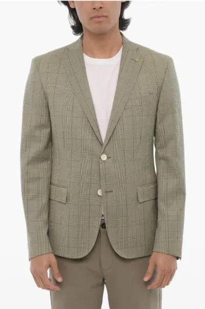 Corneliani Cc Collection District Check Virgin Wool 2-button Blazer Wit In Gray