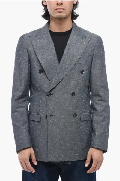 Corneliani Cc Collection Double-breasted Half-lined Blazer With Peak La In Gray