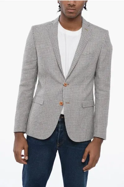 Corneliani Cc Collection Houndstooth Linen Blend Reset Blazer In Gray