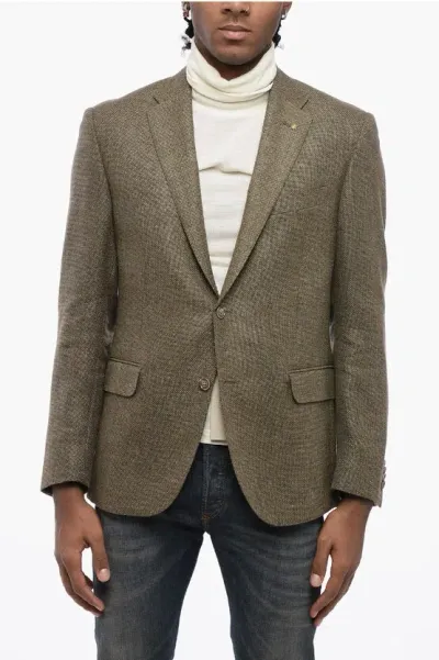 Corneliani Cc Collection Virgin Wool Blend Blazer With Notch Lapel In Green