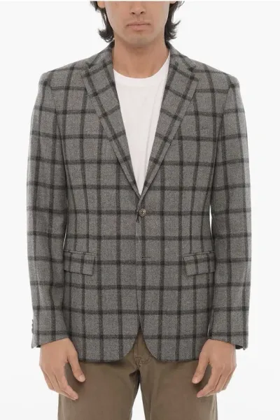 Corneliani Cc Collection Windowpane Check Virgin Wool 2-button Blazer In Gray