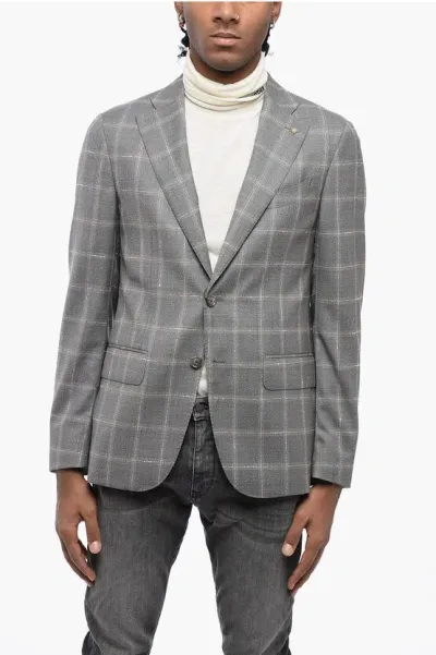 Corneliani Cc Collection Windowpane Check Virgin Wool Blazer In Gray