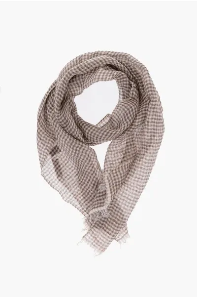 Corneliani Checked Flax Foulard In Gray