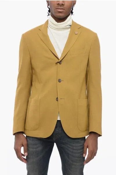 Corneliani Circle Unlined Virgin Wool Blazer With Patch Pockets In Yellow