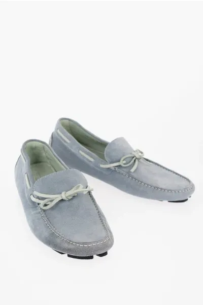 Corneliani Id Suede Boat Deck Shoes In Gray