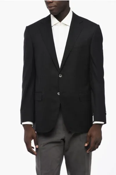 Corneliani Lined Single Breasted Leader Wool Blazer With Flap Pockets In Black