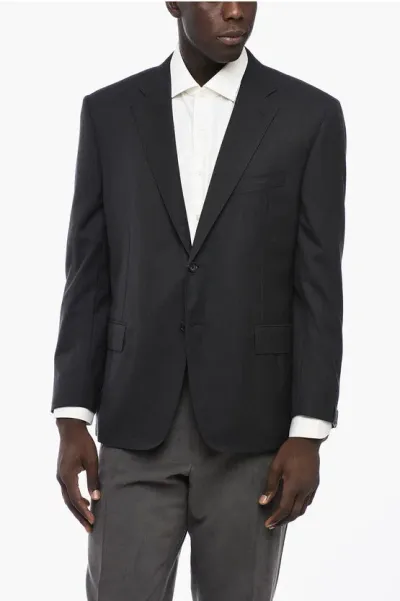 Corneliani Lined Single Breasted Mantua Wool Blazer With Flap Pockets In Black