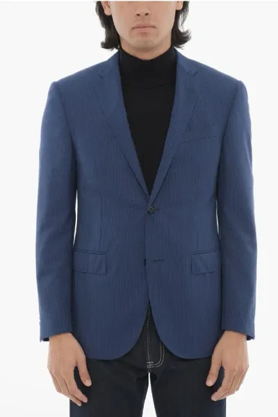 Corneliani Pinstriped Academy Virgin Wool Blazer In Blue