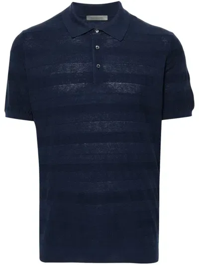 Corneliani Ribbed-knit Polo Top In Blue