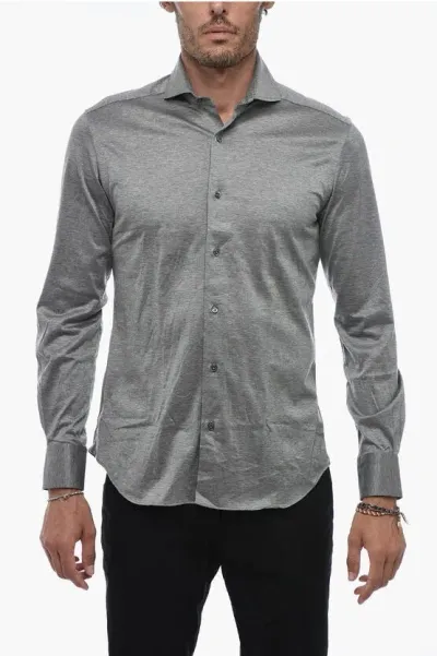 Corneliani Standard Collar Cotton Jersey Shirt In Gray