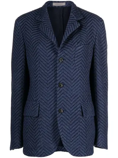 Corneliani Tricot-knit Virgin Wool Blazer In Blue