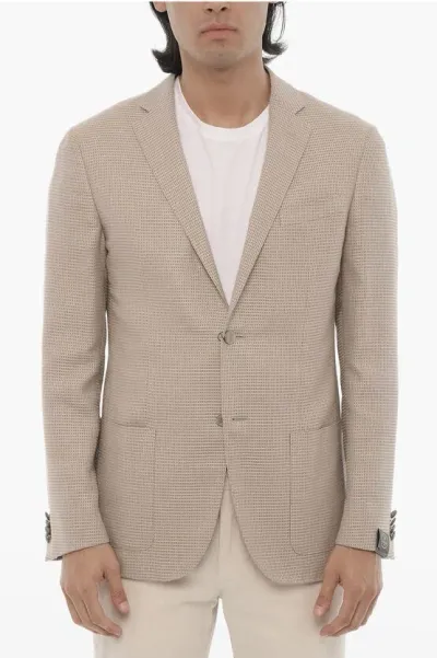 Corneliani Virgin Wool And Silk 2-button Blazer Wth Side Vents And Notc In Neutral