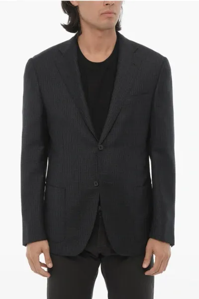 Corneliani Virgin Wool Hald Lined Blazer With Notch Lapel In Blue