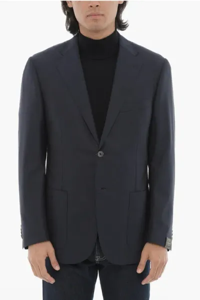 Corneliani Virgin Wool Half-lined 2-buttons Blazer With Patch Pockets In Black