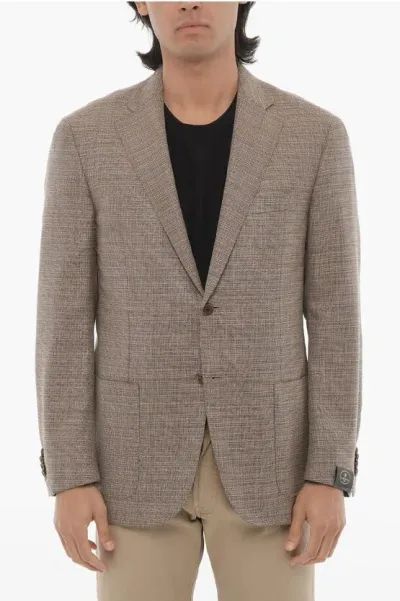 Corneliani Virgin Wool Half-lined 2-buttons Blazer With Patch Pockets In Brown