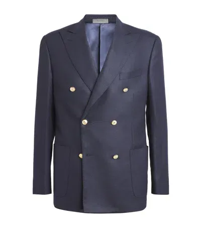 Corneliani Wool-blend Double-breasted Blazer In Navy