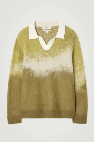 Cos Brushed Mohair-blend Polo Sweater In Green