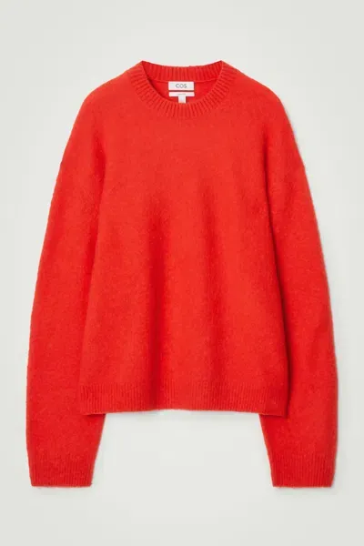 Cos Brushed-wool Crew-neck Jumper In Red