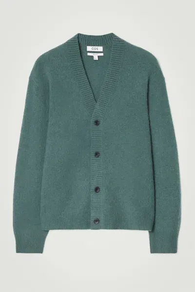 Cos Brushed-wool V-neck Cardigan In Turquoise