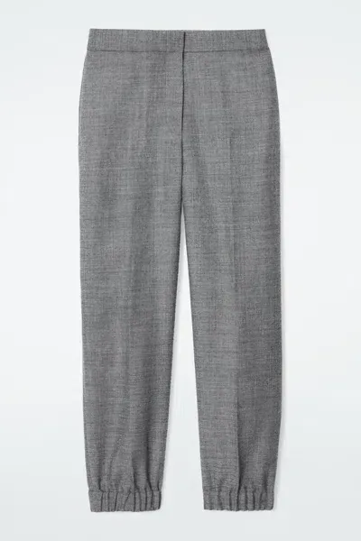 Cos Elasticated Wool-flannel Trousers In Grey In Gray