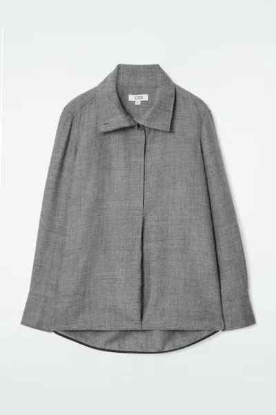 Cos Funnel-neck Wool-flannel Shirt In Gray