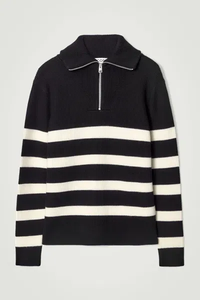 Cos Merino Wool Half-zip Jumper In Black