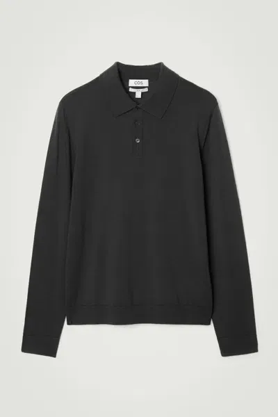 Cos Merino Wool Polo Shirt In Black