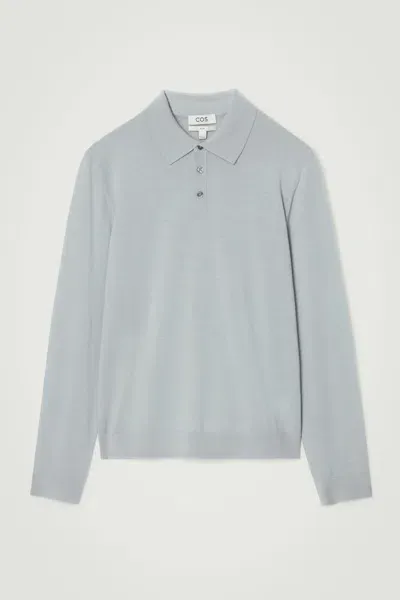 Cos Merino Wool Polo Shirt In Grey