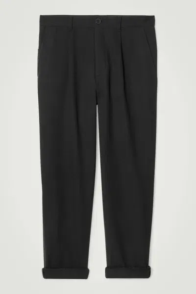 Cos Pleated Wool Trousers In Black