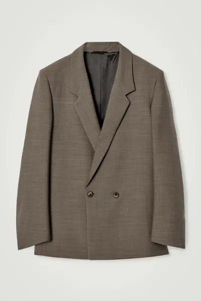 Cos Relaxed Double-breasted Wool-blend Blazer In Brown