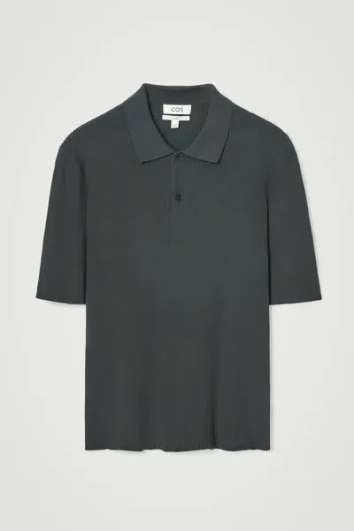 Cos Ribbed-knit Polo Shirt In Green