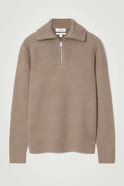 Cos Wool And Cotton-blend Half-zip Sweater In Beige