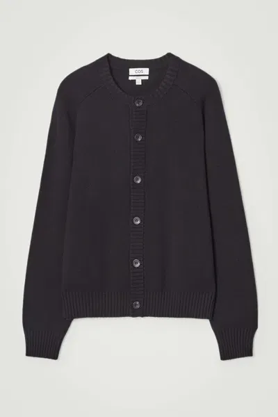 Cos Wool-blend Crew-neck Cardigan In Black