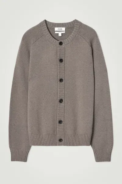 Cos Wool-blend Crew-neck Cardigan In Grey