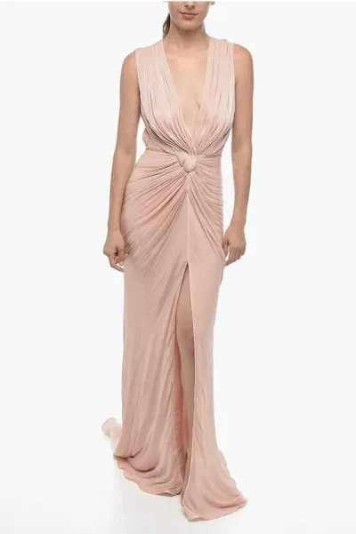 Costarellos Draped Lurex Maxidress With Cut-out Detail In Pink