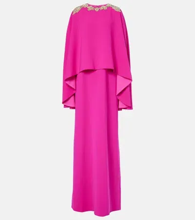 Costarellos Elin Embellished Caped Crêpe Gown In Pink