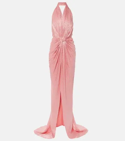 Costarellos Joa Draped Metallic Georgette Gown In Pink