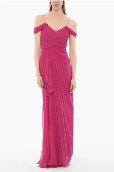 Costarellos Draped Silk Gown In Pink