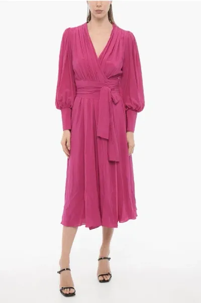 Costarellos Silk Wrap Dress With Belt In Pink