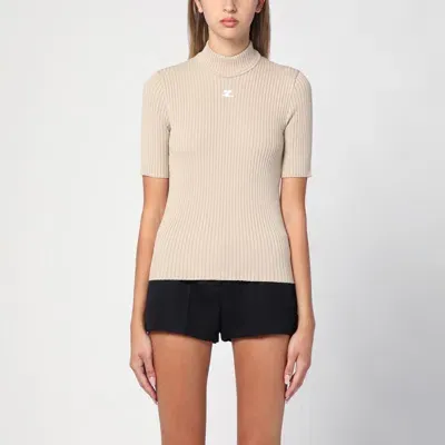 Courrèges Beige Ribbed Turtleneck Sweater In Brown