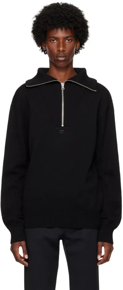 Courrèges Black Trucker Wool Sweater In 9999