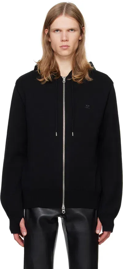 Courrèges Black Zipped Wool Hoodie In 9999