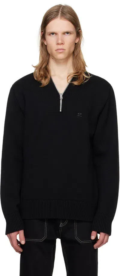 Courrèges Black Zipped Wool Sweater In 9999