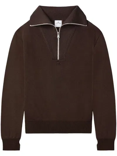 Courrèges Logo-embroidered Wool Sweater In Brown