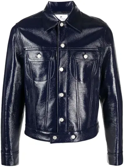 Courrèges Button-up Faux-leather Jacket In Blue