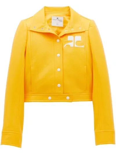 Courrèges Chest Logo-patch Shirt Jacket In Yellow